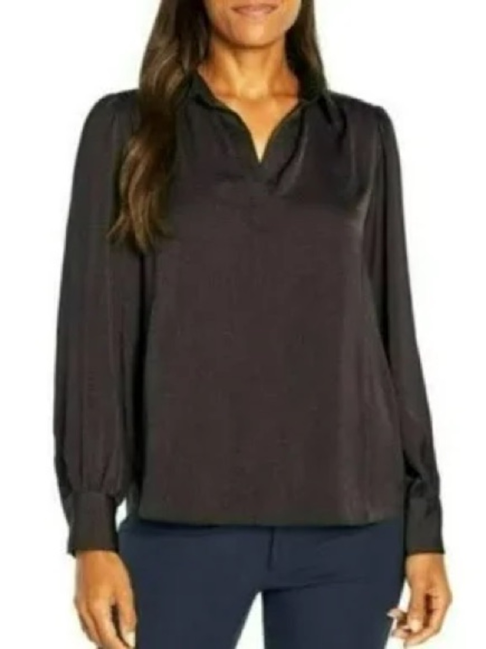 Banana Republic Black Long-Sleeve V-Neck Blouse